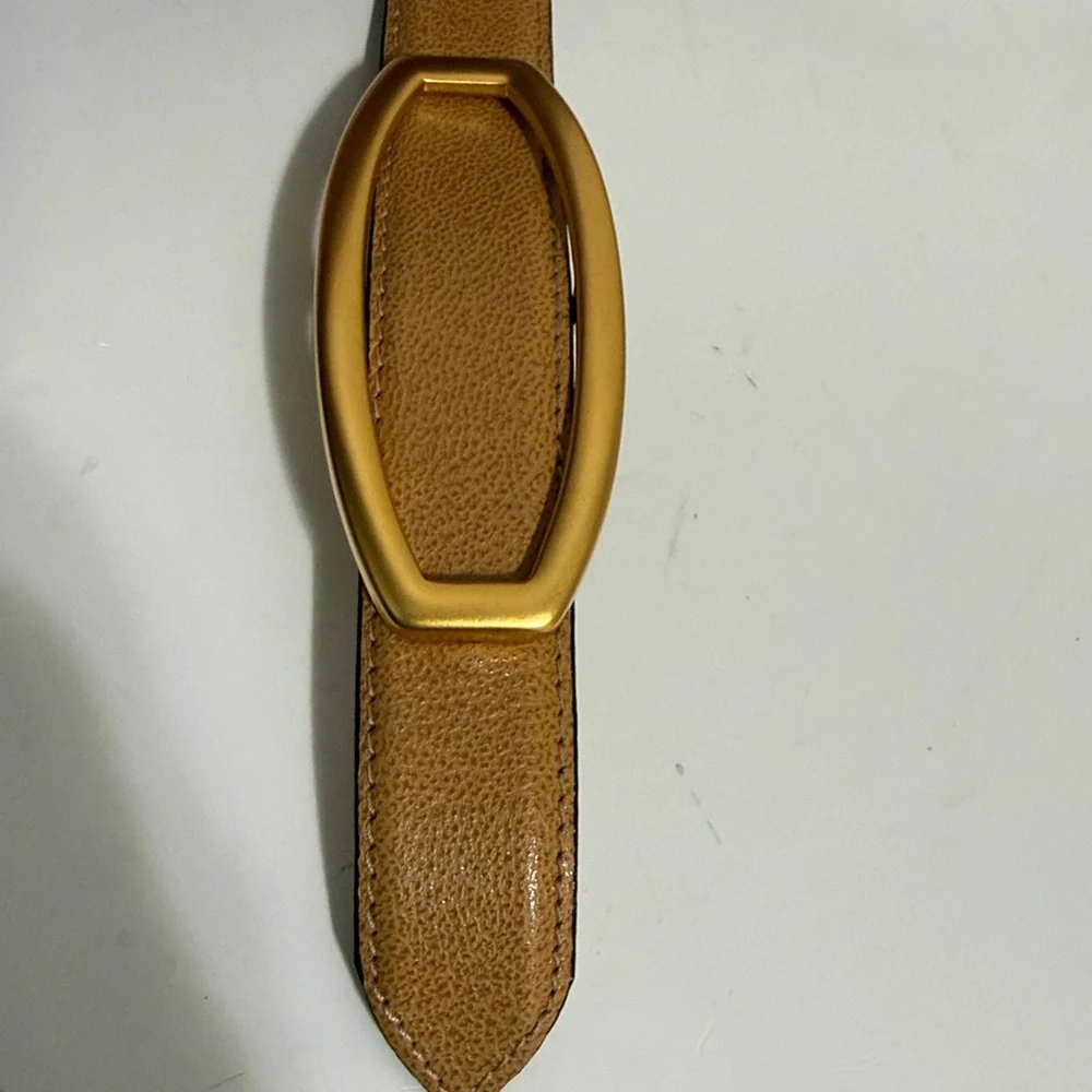 Saks Fifth Avenue Camel Leather Belt with Gold Accent
